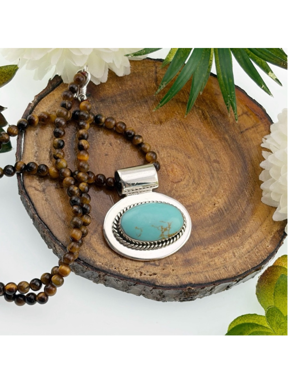 Vintage Mexico Sterling Silver 925 Turquoise Pendant Necklace Southwest Western - Picture 3 of 11